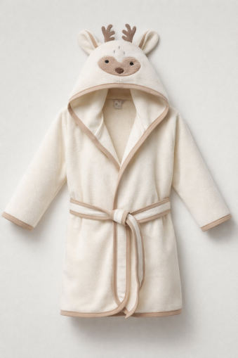 Ramel Halat de Baie pentru Copii 1–4 Ani, cu Căprioară Brodată A54