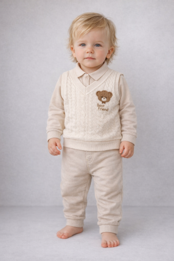 Babyim Set 2 Piese pentru Bebeluși 6–12 Luni, cu Detaliu de Pulover A27