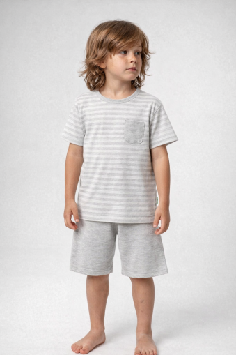 Memoza Set pentru Băieți 2–5 Ani, cu Pantaloni Capri, Dungi și Buzunare A20