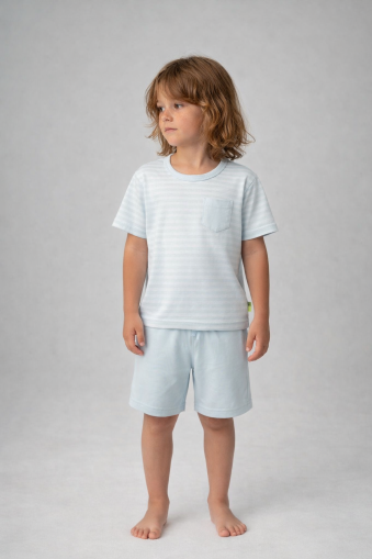 Memoza Set pentru Băieți 2–5 Ani, cu Pantaloni Capri, Dungi și Buzunare A20