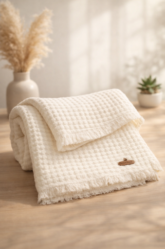 Sleepy Păturică pentru Bebeluși 0–6 Luni, Model Waffle cu Franjuri A31