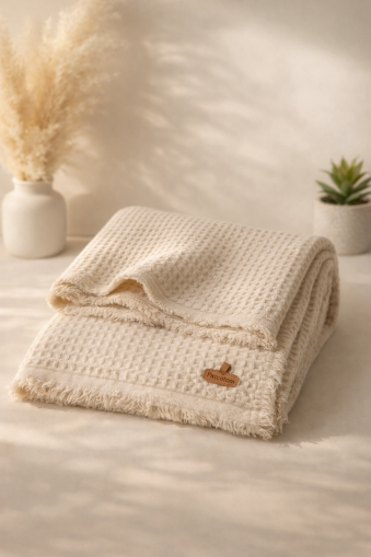 Sleepy Păturică pentru Bebeluși 0–6 Luni, Model Waffle cu Franjuri A31