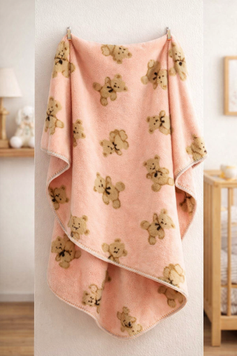 Bebitof Pătură din Pluș pentru Bebeluși 0–18 Luni, cu Model Urs A36