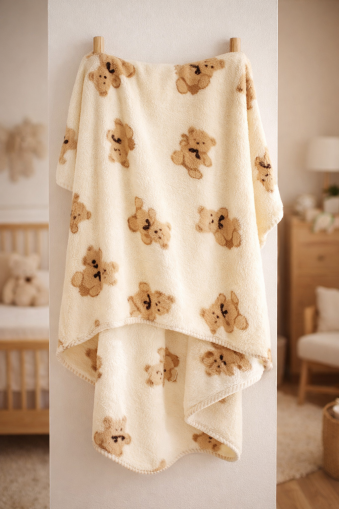 Bebitof Pătură din Pluș pentru Bebeluși 0–18 Luni, cu Model Urs A36