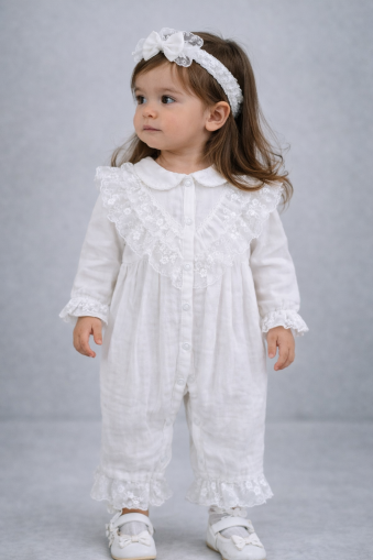 Kardesler Salopetă din Muselină pentru Copii 1–3 Ani, cu Dantelă A74