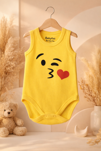 Cantaz Body cu Bretele pentru Bebeluși 3–18 Luni, cu Imprimeu Emoji Zâmbitor A10