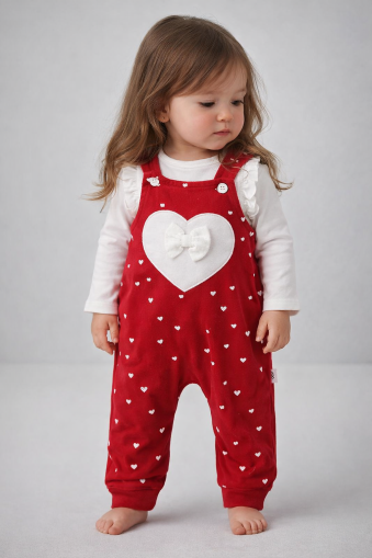 ByMurat Salopetă pentru Bebeluși 3–12 Luni, cu Model Inimă și Detaliu cu Panglică A28