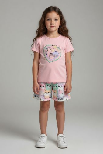 ALFA Set fete 3–7 ani 2 piese cu imprimeu pisică A20