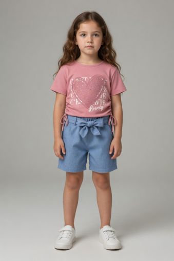 MINAMINOKIDS Set fete 2–5 ani din denim cu imprimeu inimă A29