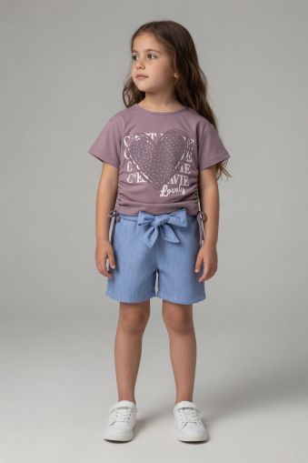 MINAMINOKIDS Set fete 2–5 ani din denim cu imprimeu inimă A29