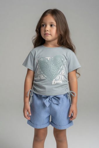 MINAMINOKIDS Set fete 2–5 ani din denim cu imprimeu inimă A29