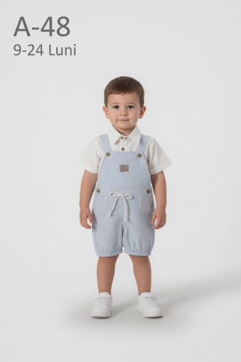 ORYEDA Set 9–24 luni salopetă din in cu cămașă și emblemă