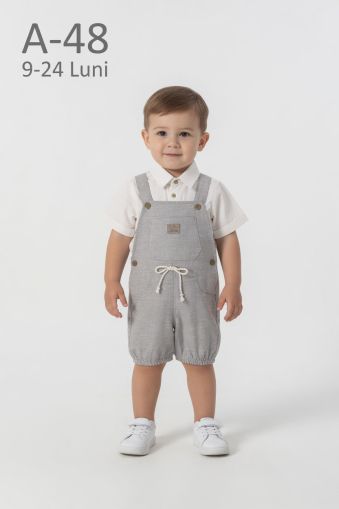 ORYEDA Set 9–24 luni salopetă din in cu cămașă și emblemă