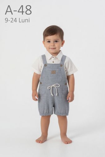 ORYEDA Set 9–24 luni salopetă din in cu cămașă și emblemă