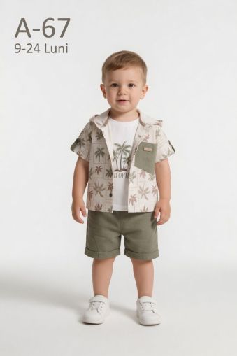 JUNIOR CLASS Set 3 piese 9–24 luni cămașă palmieri