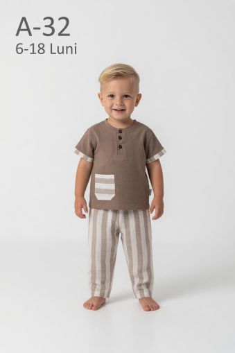 ÇITIR Set băieți 6–18 luni din in cu dungi