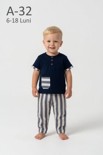 ÇITIR Set băieți 6–18 luni din in cu dungi