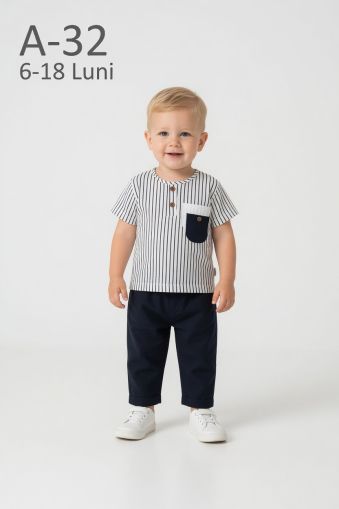 ÇITIR Set bebeluși 6–18 luni din in cu dungi și buzunar