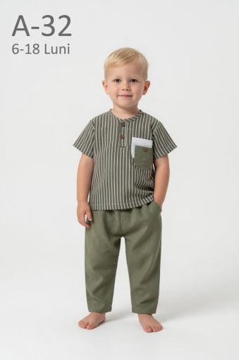 ÇITIR Set bebeluși 6–18 luni din in cu dungi și buzunar