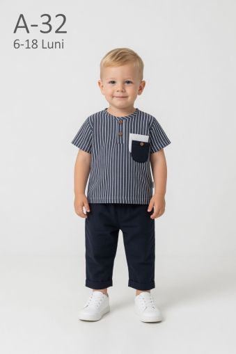 ÇITIR Set bebeluși 6–18 luni din in cu dungi și buzunar