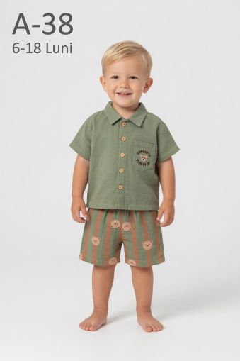 ÇITIR Set bebeluși 6–18 luni cu broderie „Concrete”, buzunar și nasturi