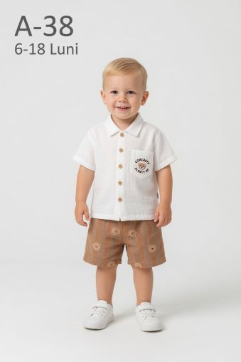 ÇITIR Set bebeluși 6–18 luni cu broderie „Concrete”, buzunar și nasturi