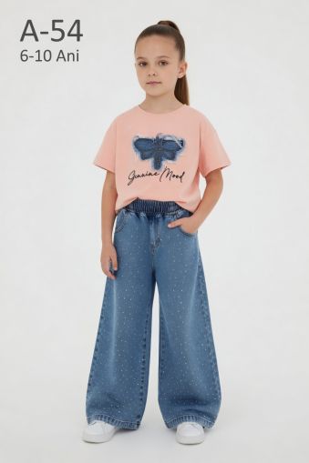 INCILAY KIDS Set fete 6–10 ani din denim cu fluture cu pietre