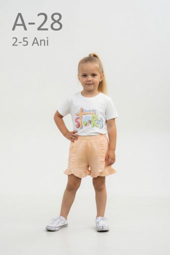 DODO MIDO Set fete 2–5 ani cu șort din muselină, imprimeu și aplicații cu pietre