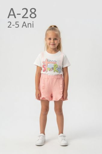 DODO MIDO Set fete 2–5 ani cu șort din muselină, imprimeu și aplicații cu pietre