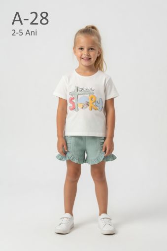 DODO MIDO Set fete 2–5 ani cu șort din muselină, imprimeu și aplicații cu pietre