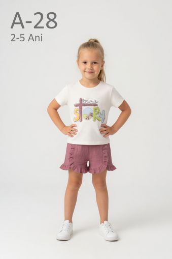 DODO MIDO Set fete 2–5 ani cu șort din muselină, imprimeu și aplicații cu pietre