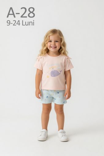 CICIBEN KIDS Set fete 9–24 luni de vară cu imprimeu pești și fundiță