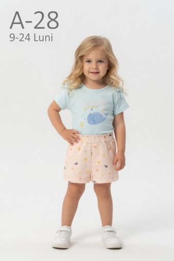 CICIBEN KIDS Set fete 9–24 luni de vară cu imprimeu pești și fundiță