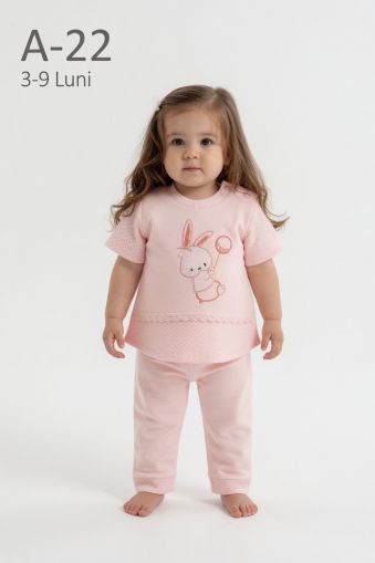 BABYIM Set bebeluși 3–9 luni 2 piese cu broderie iepuraș