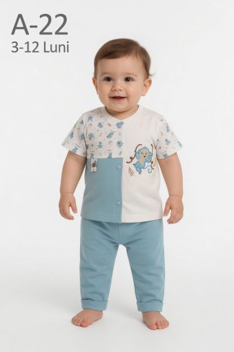 BABYIM Set bebeluși 3–12 luni 2 piese cu broderie maimuță