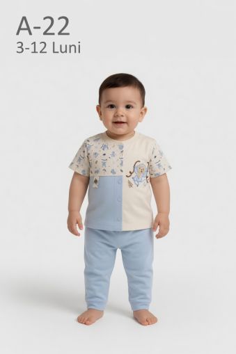 BABYIM Set bebeluși 3–12 luni 2 piese cu broderie maimuță