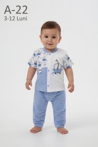 BABYIM Set bebeluși 3–12 luni 2 piese cu broderie maimuță