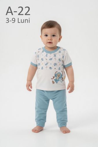 BABYIM Set bebeluși 3–9 luni 2 piese cu broderie maimuță