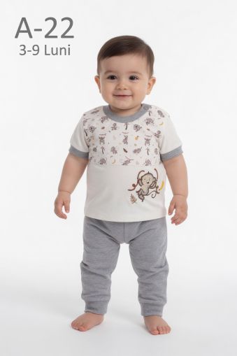 BABYIM Set bebeluși 3–9 luni 2 piese cu broderie maimuță