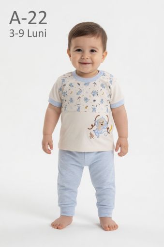 BABYIM Set bebeluși 3–9 luni 2 piese cu broderie maimuță