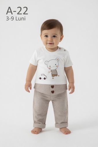 BABYIM Set bebeluși 3–9 luni 2 piese cu broderie pisică în mașinuță