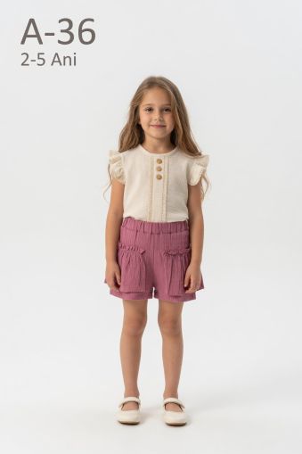 DODO MIDO Set fete 2–5 ani din muselină cu nasturi și dantelă