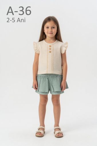 DODO MIDO Set fete 2–5 ani din muselină cu nasturi și dantelă