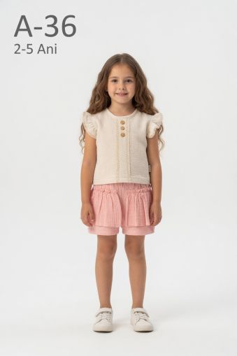 DODO MIDO Set fete 2–5 ani din muselină cu nasturi și dantelă