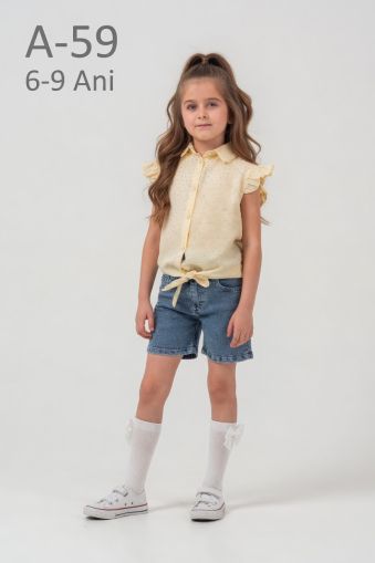 PAMPALKIDS Set copii 6–9 ani 2 piese cu șort denim și pietre