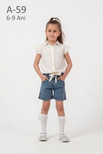 PAMPALKIDS Set copii 6–9 ani 2 piese cu șort denim și pietre