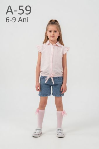 PAMPALKIDS Set copii 6–9 ani 2 piese cu șort denim și pietre