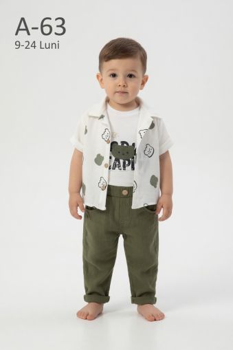 CANÖZ Set bebeluși 9–24 luni 3 piese cu cămașă ursuleț și detalii suzine