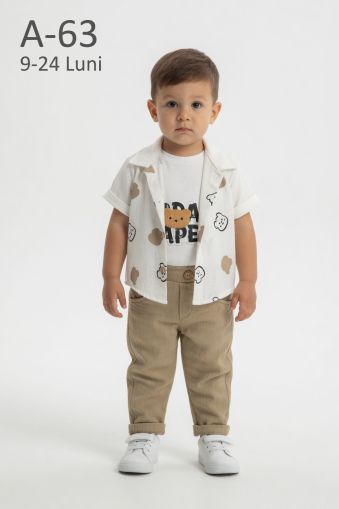 CANÖZ Set bebeluși 9–24 luni 3 piese cu cămașă ursuleț și detalii suzine