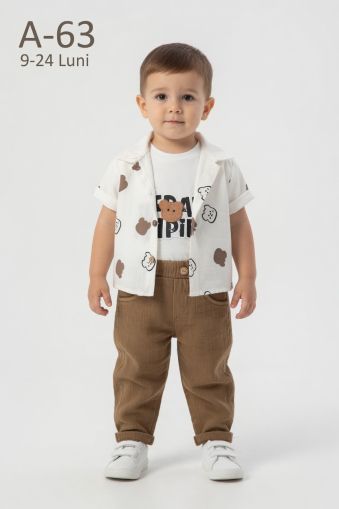 CANÖZ Set bebeluși 9–24 luni 3 piese cu cămașă ursuleț și detalii suzine